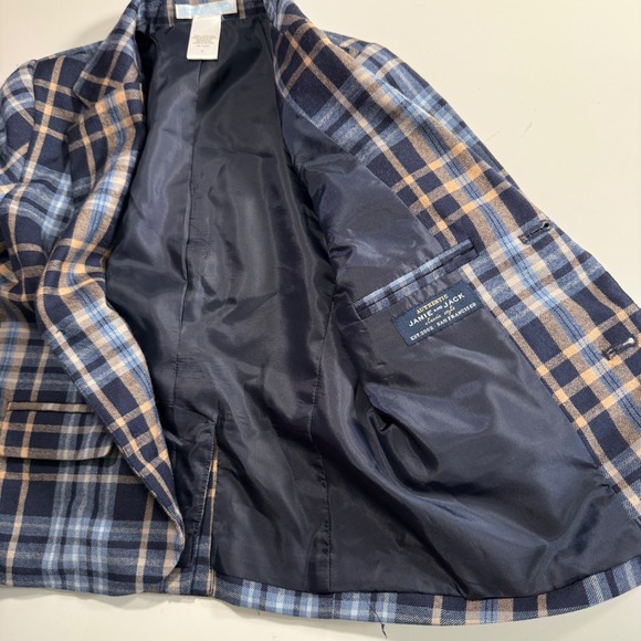 Janie and Jack Plaid Blazer Jacket Toddler Boys 3 Wool Sport Coat Blue Tan - Picture 3 of 9